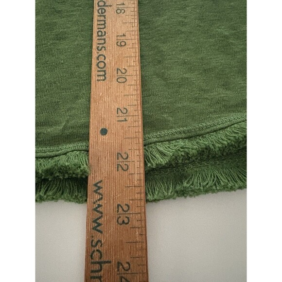 Chicos Linen Top Size M Green Ruffle Flutter Sleeve Relaxed Fringe Preppy Forest - Picture 9 of 16